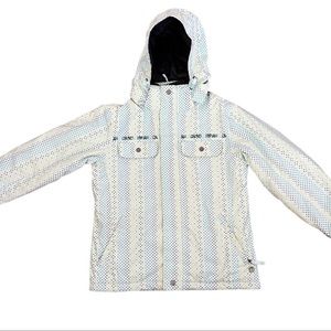 Girls XL Burton Ski Jacket - mint green with stars & detachable hood
